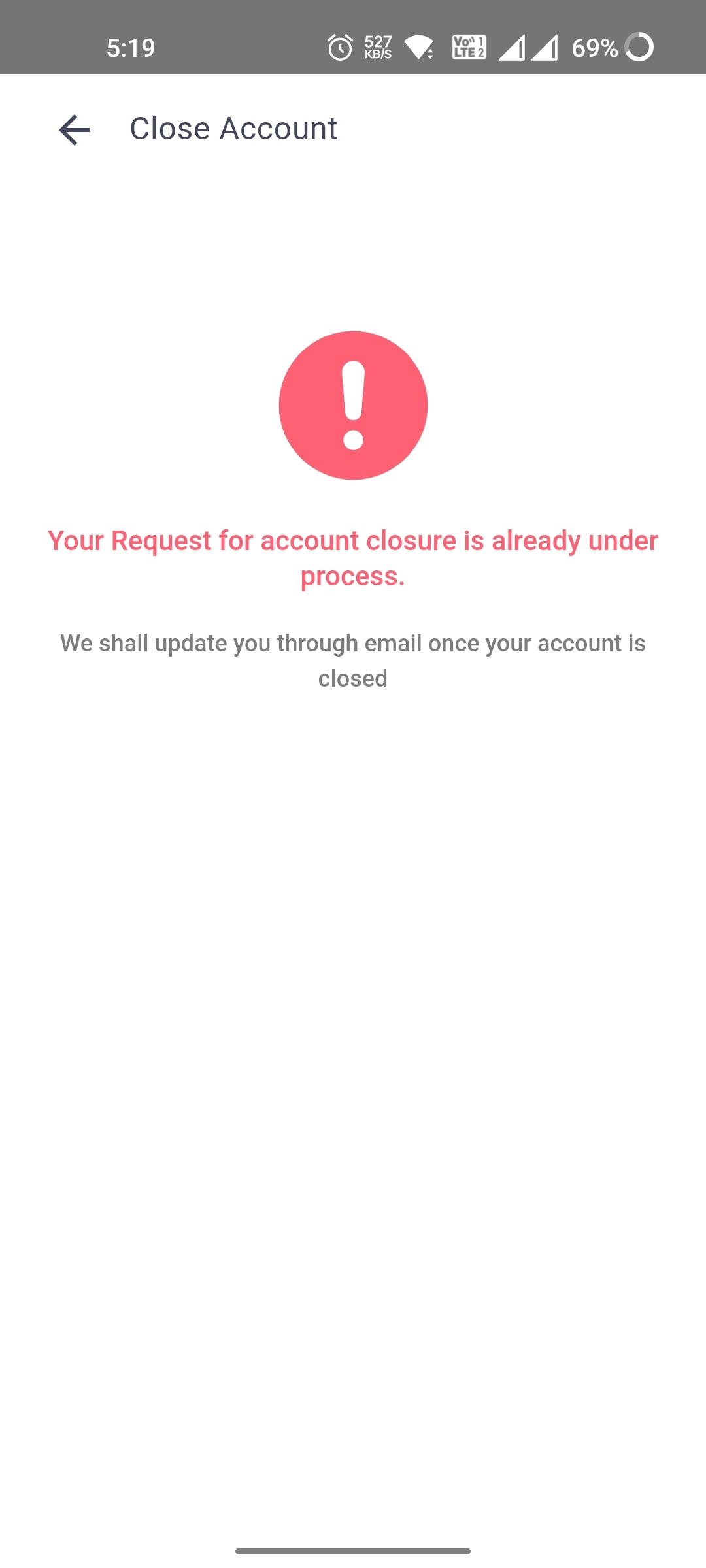 Account closure screenshot