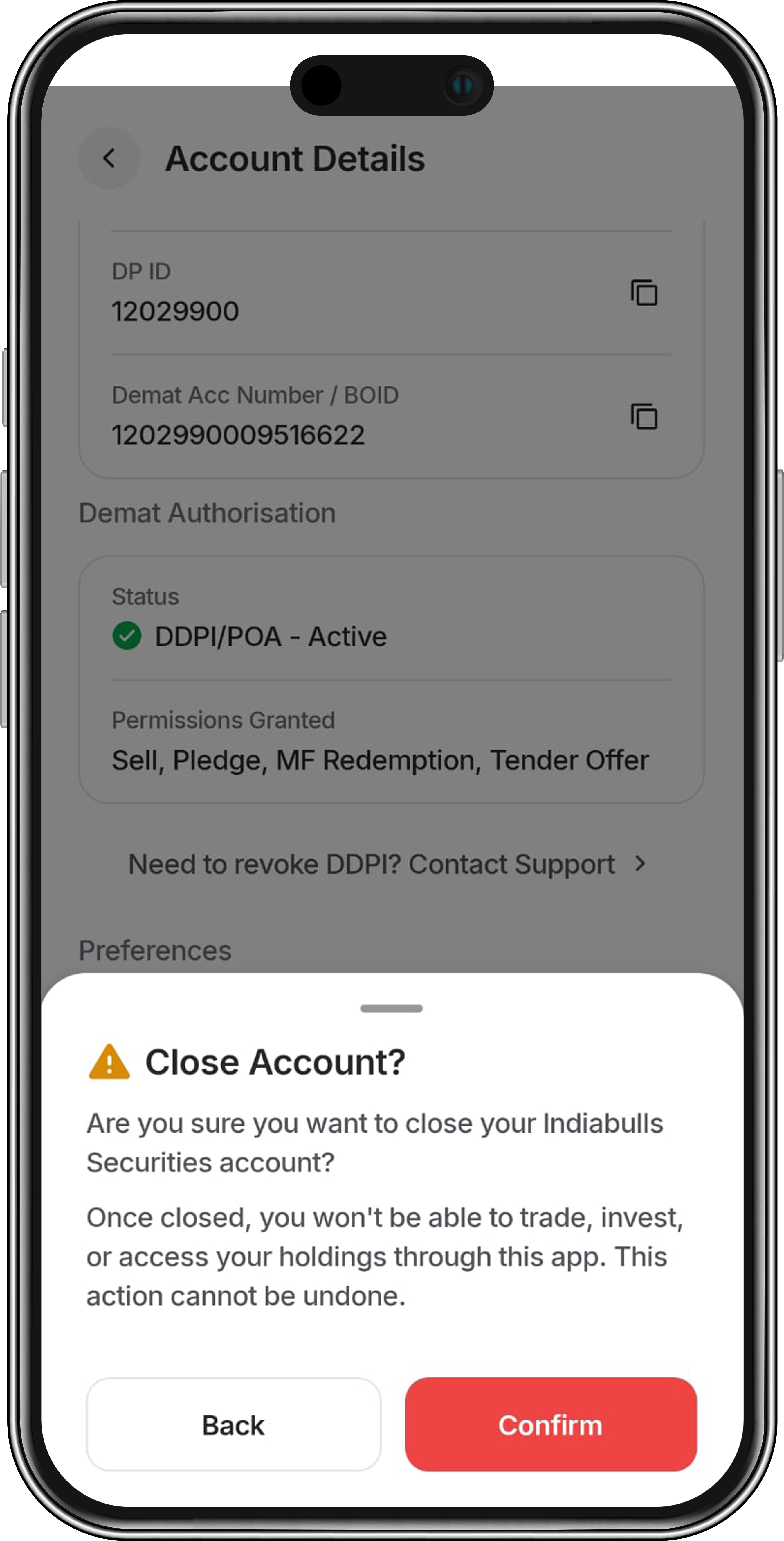 Account closure screenshot