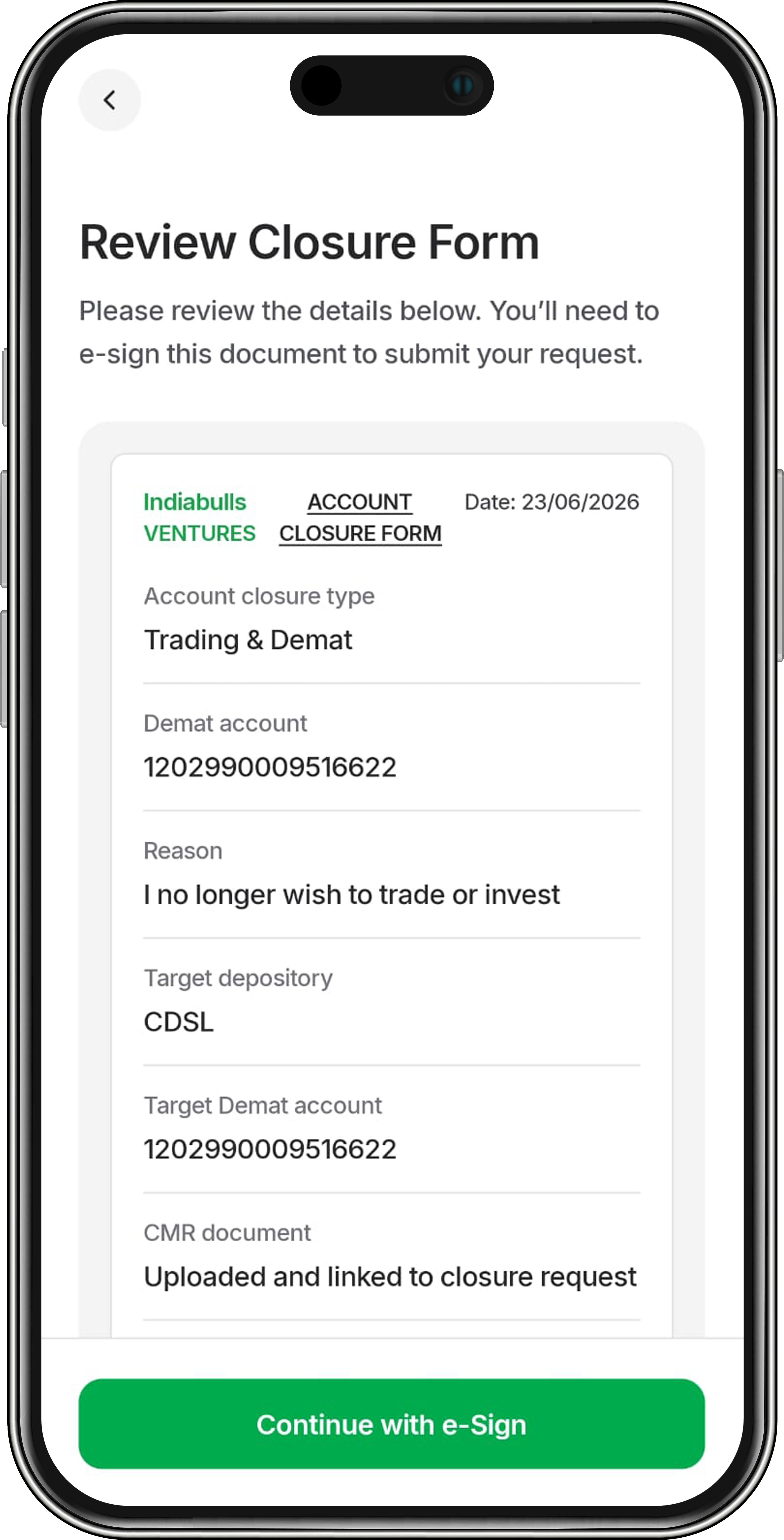 Account closure screenshot