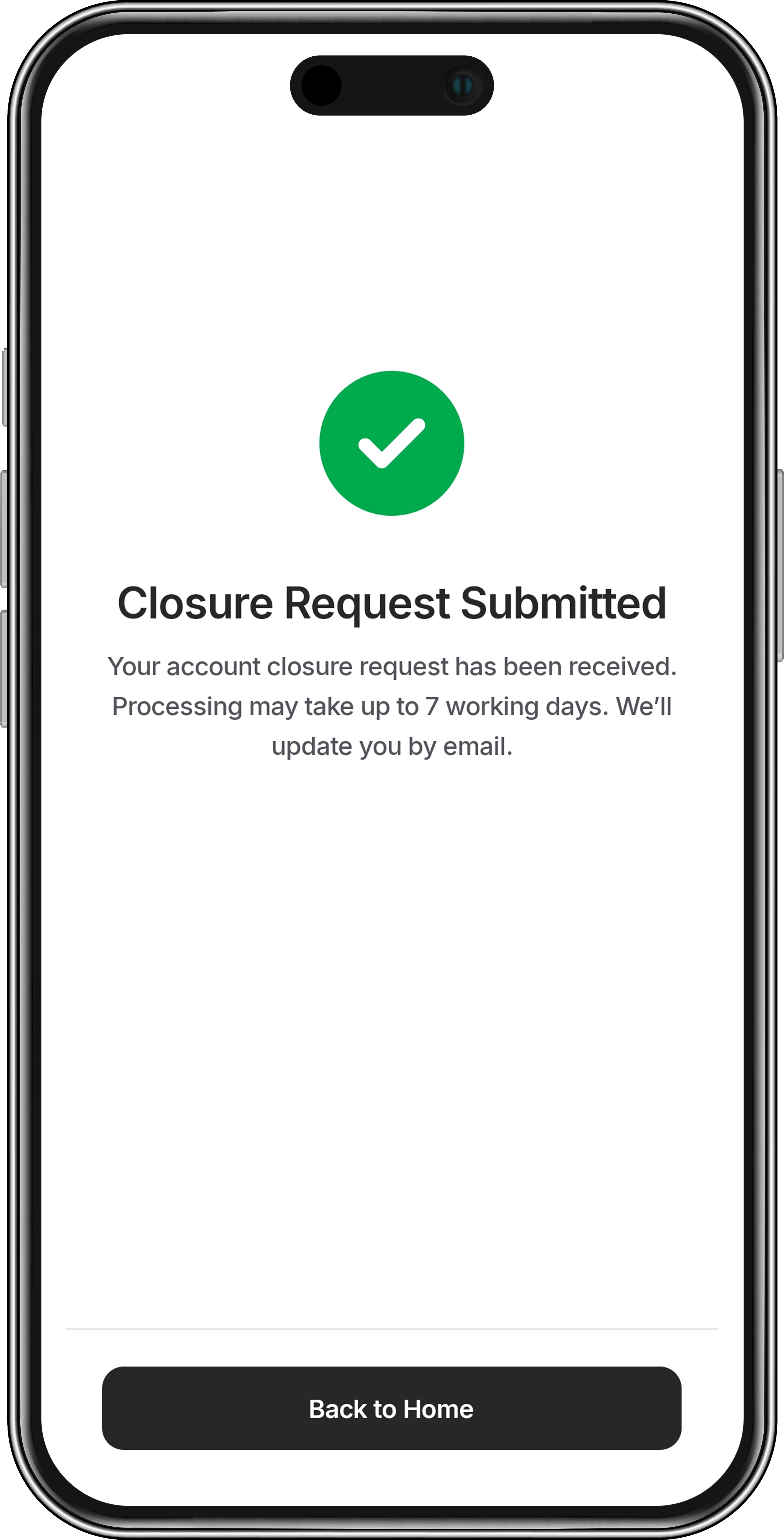 Account closure screenshot